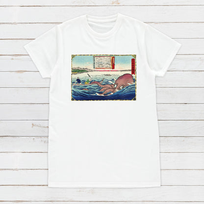 Japanese Ukiyo-e T Shirt Woodblock Art Hiroshige 3 III Octopus Japan Traditional Retro Kanji Calligraphy Womens Mens Graphic Printed Tee Top