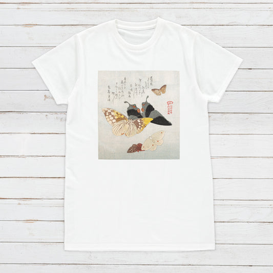 Japanese Ukiyo-e T Shirt Woodblock Art Flowers Butterflies Butterfly Japan Traditional Kanji Calligraphy Womens Mens Graphic Printed Tee Top