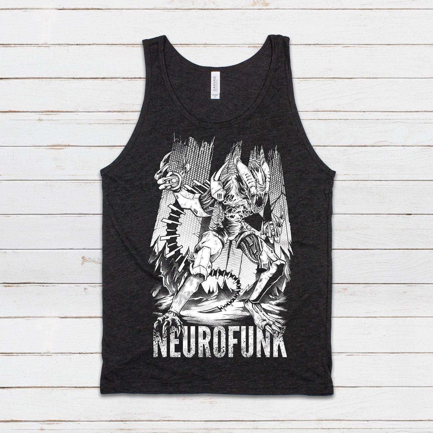 Neurofunk Invasion Tank Top Alien Junglist Jungle Drum and Bass DJ Synth Music Producer Festival Mens Womens Graphic Printed Cami Vest Tee