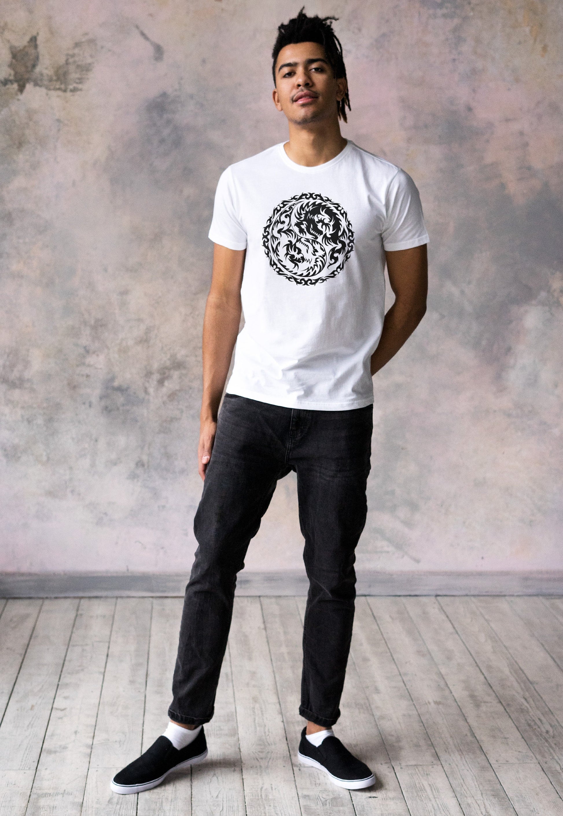 Yin Yang Dragons T Shirt - Dragon Taoism Traditional Japanese Chinese Yoga Zen Martial Arts Tai Chi Taijitu Mens Womens Screen Printed Tee