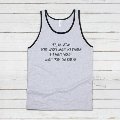 Vegan Protein Tank Top Funny Ironic Sarcasm Vegetarian ALF Animal Rights Liberation Be Kind Climate Change Mens Womens Printed Vest Cami Tee