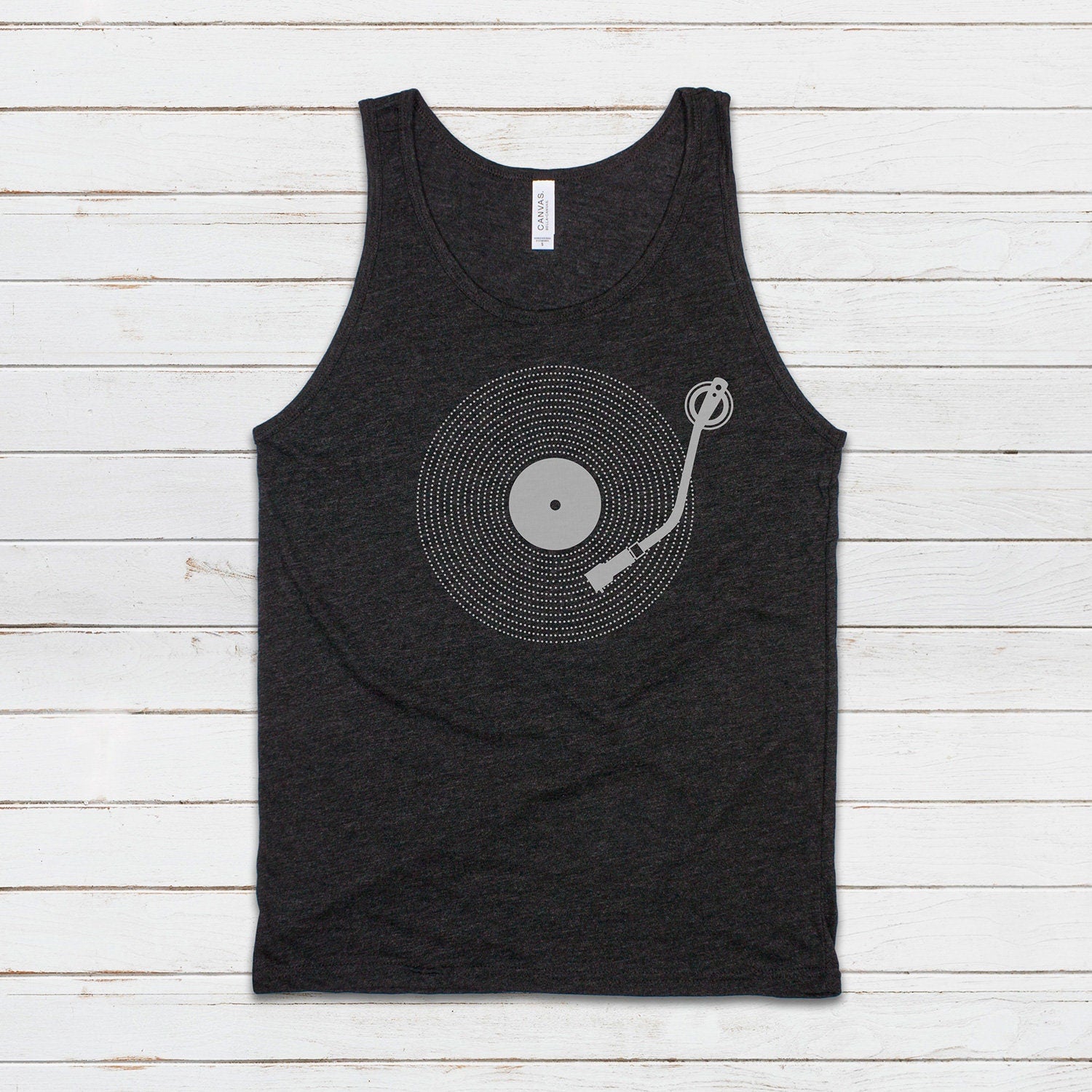 Turntable Tank Top LP Vinyl Record Player DJ Deck Decks Drum and Bass Junglist & Synth Music DnB Festival Mens Womens Printed Cami Vest Tee