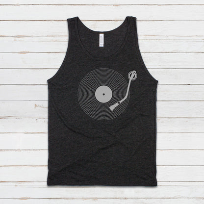 Turntable Tank Top LP Vinyl Record Player DJ Deck Decks Drum and Bass Junglist & Synth Music DnB Festival Mens Womens Printed Cami Vest Tee