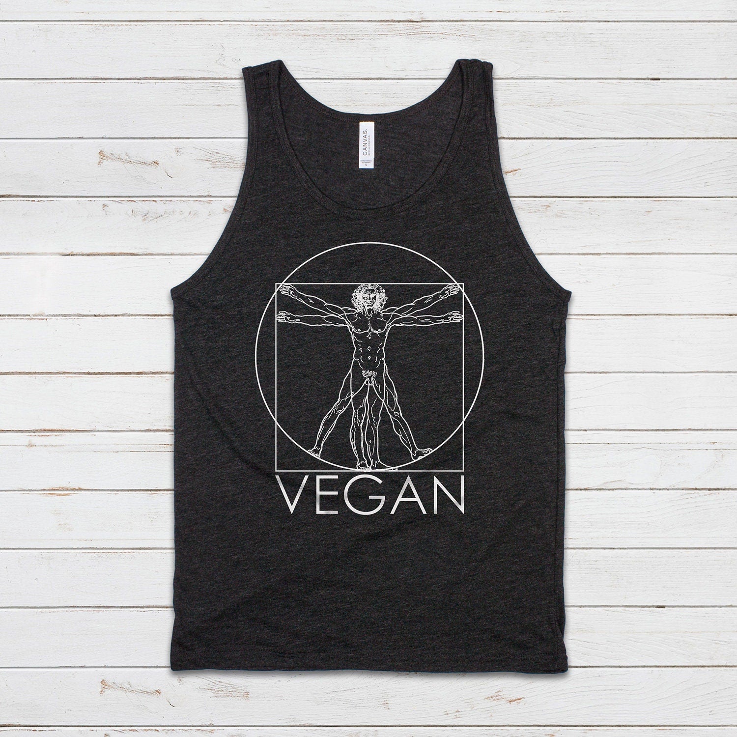Vegan Tank Top Subtle Understated Da Vinci Vitruvian Man Sketch Drawing Art Geometric AF ALF Animal Rights Mens Womens Printed Vest Cami Tee