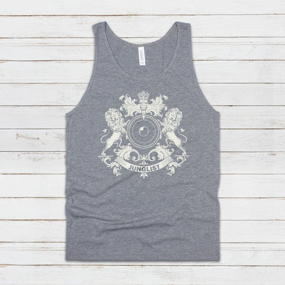 Junglist Coat Of Arms Tank Top Jungle Crest Lion Heraldry Drum and Bass DJ & Synth Music Producer Festival Mens Womens Printed Cami Vest Tee