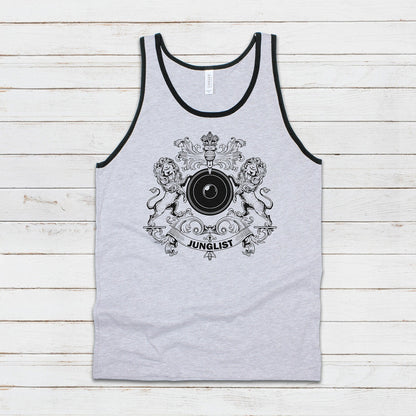 Junglist Coat Of Arms Tank Top Jungle Crest Lion Heraldry Drum and Bass DJ & Synth Music Producer Festival Mens Womens Printed Cami Vest Tee