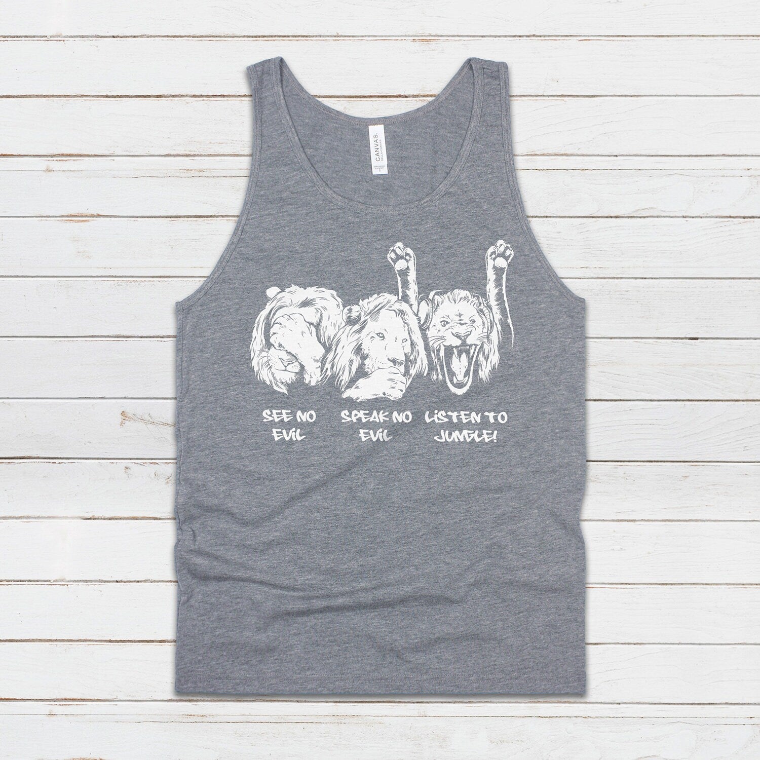 Listen To Jungle Lions Tank Top Junglist See Hear Speak No Evil Drum and Bass DJ & n Synth Music Festival Gym Mens Womens Printed Cami Vest