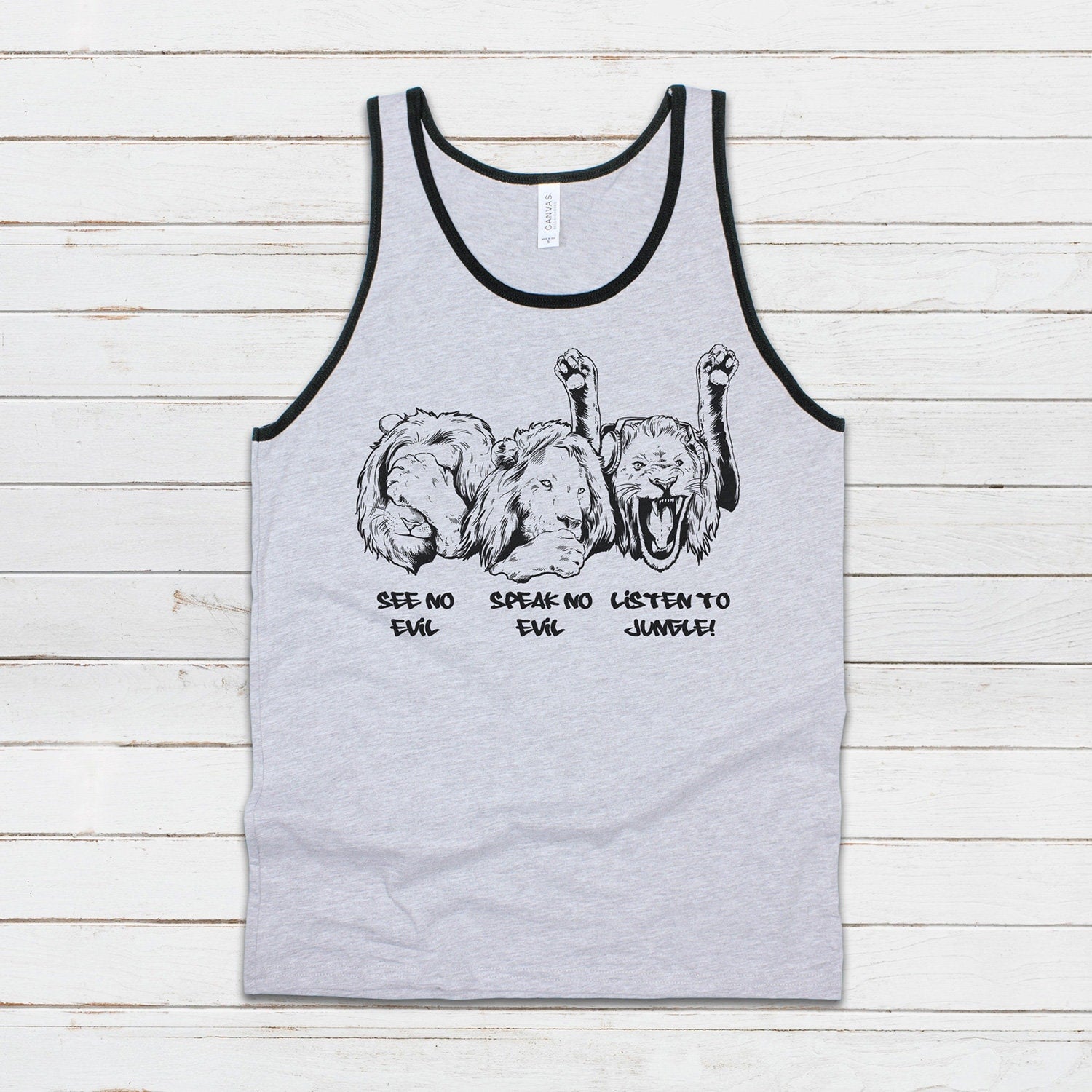 Listen To Jungle Lions Tank Top Junglist See Hear Speak No Evil Drum and Bass DJ & n Synth Music Festival Gym Mens Womens Printed Cami Vest