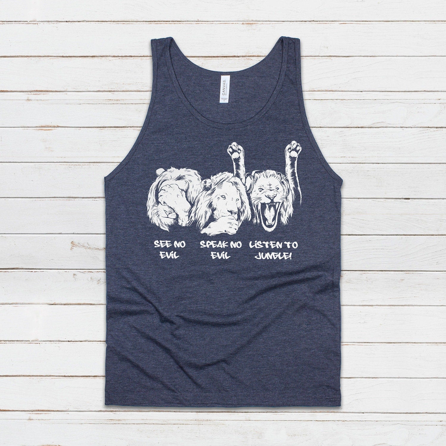 Listen To Jungle Lions Tank Top Junglist See Hear Speak No Evil Drum and Bass DJ & n Synth Music Festival Gym Mens Womens Printed Cami Vest