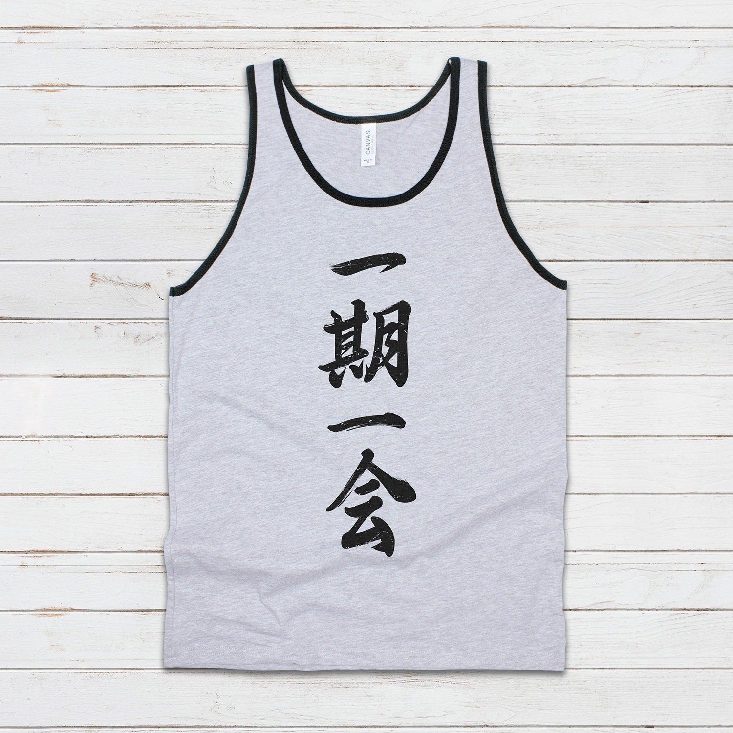 Japanese Calligraphy Tank Top - Ichigo Ichie Japan Calligraphy Buddhist Yoga Zen Martial Arts Anime Manga Gym Mens Womens Printed Vest Cami