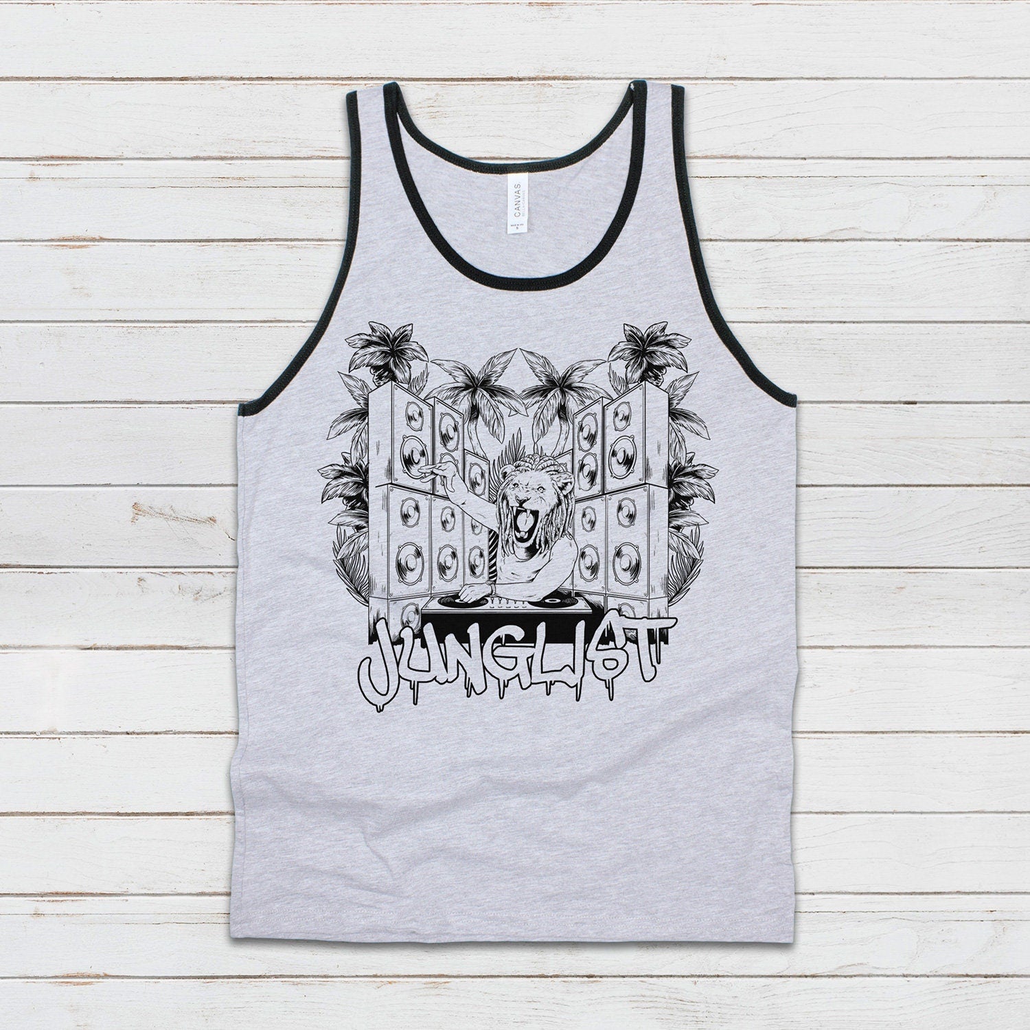 Junglist Lion DJ Tank Top Jungle Drum and Bass Dubstep & n Synth Music EDM Deck Festival Gym Mens Womens Graphic Screen Printed Cami Vest