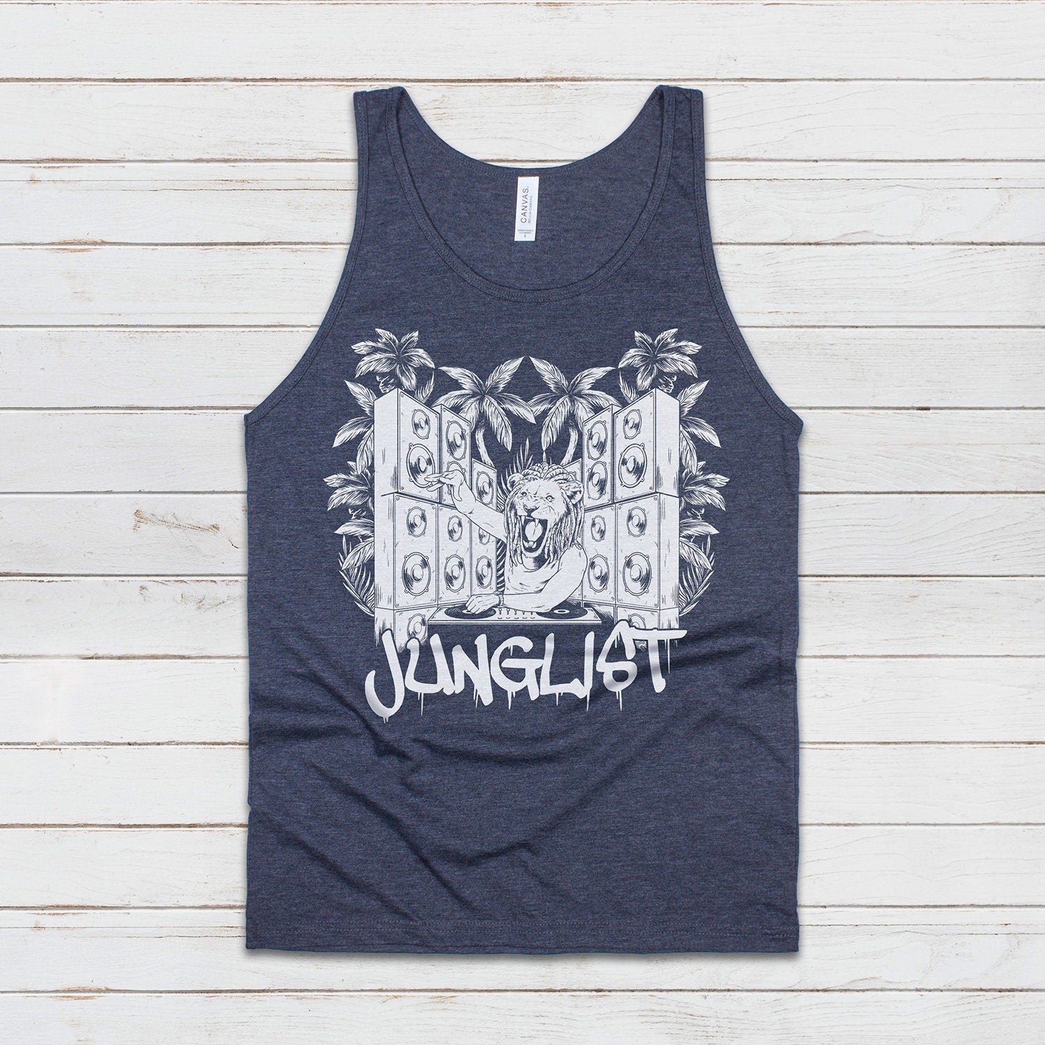 Junglist Lion DJ Tank Top Jungle Drum and Bass Dubstep & n Synth Music EDM Deck Festival Gym Mens Womens Graphic Screen Printed Cami Vest