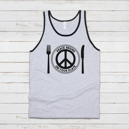 Vegan Tank Top Peace Plate Vegetarian ALF AF Animal Rights Liberation Be Kind Climate Change Peace Sign Mens Womens Printed Vest Cami Tee