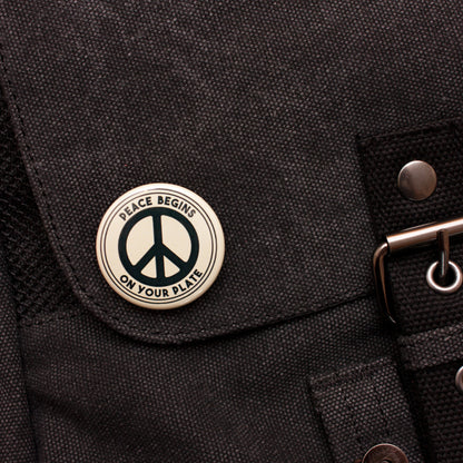 Vegan Badge Peace Begins On Your Plate Vegetarian Animal Liberation Rights ALF AF Veggie 38mm Pin Button Badge Gift Pacifist Activist Slogan