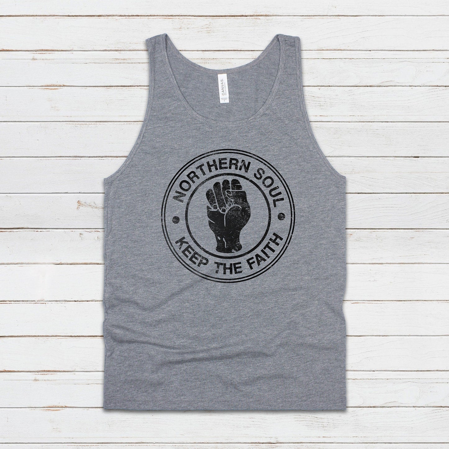 Northern Soul Tank Top Keep The Faith Fist Logo Retro Motown Wigan Casino Mod 60s Cami Women's Men's Printed Retro Ringer Tee T Shirt Vest
