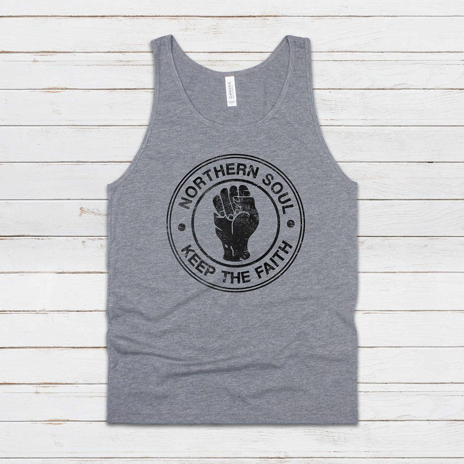 Northern Soul Tank Top Keep The Faith Fist Logo Retro Motown Wigan Casino Mod 60s Cami Women's Men's Printed Retro Ringer Tee T Shirt Vest