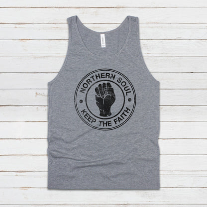 Northern Soul Tank Top Keep The Faith Fist Logo Retro Motown Wigan Casino Mod 60s Cami Women's Men's Printed Retro Ringer Tee T Shirt Vest