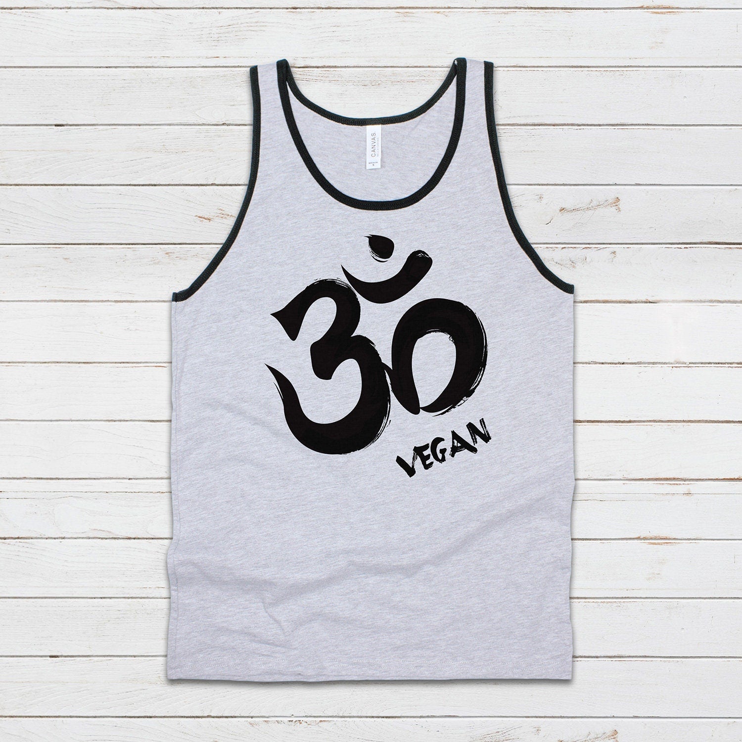 Om Vegan Tank Top Ohm Aum Yoga Meditation Sanskrit Peace Animal Rights Liberation Be Kind Climate Change Mens Womens Printed Vest Cami Tee