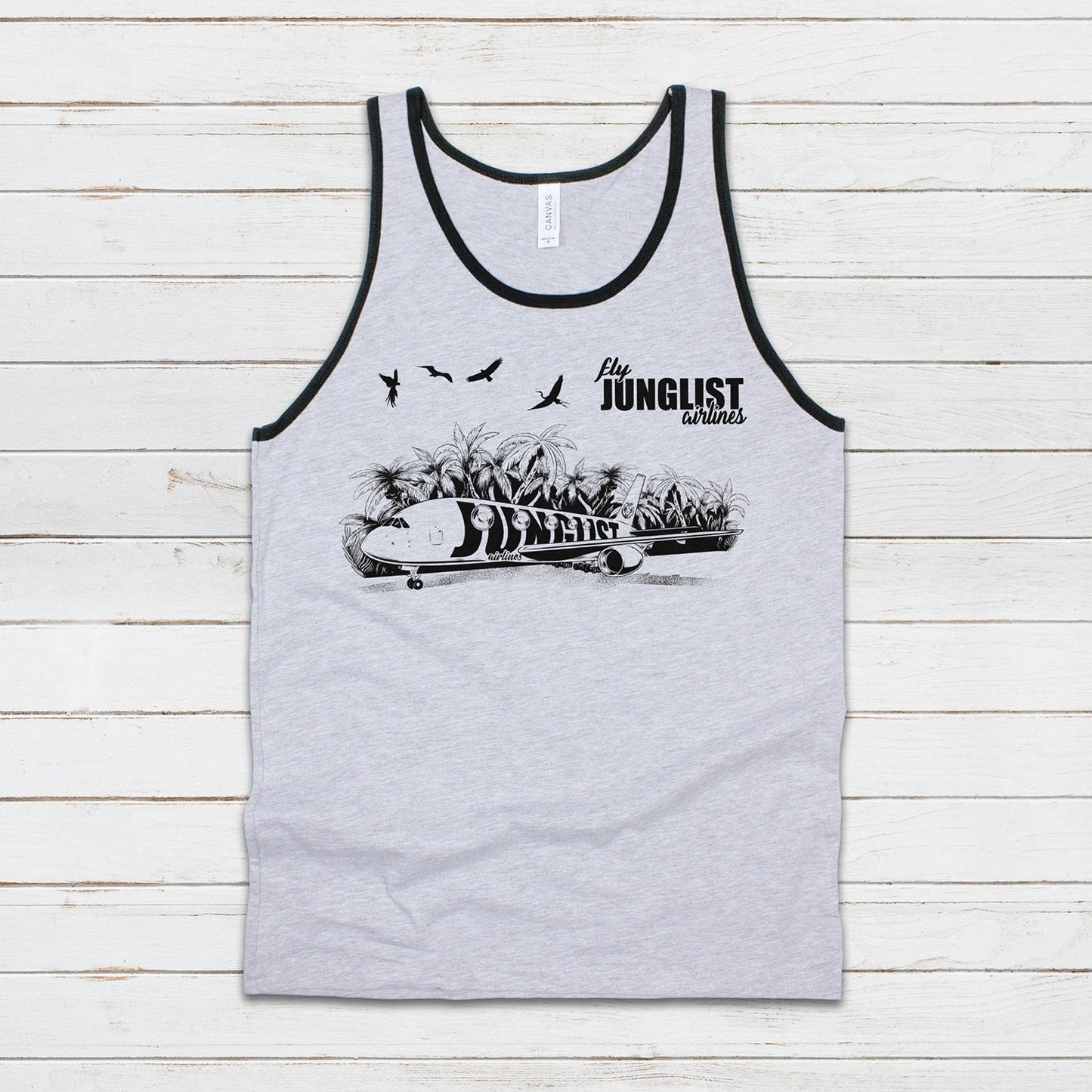 Junglist Airlines Tank Top Drum and Bass DnB EDM DJ Rhythm Machine Jungle Synthesizer Synth Ragga Neurofunk Mens Women Printed Vest Cami Tee