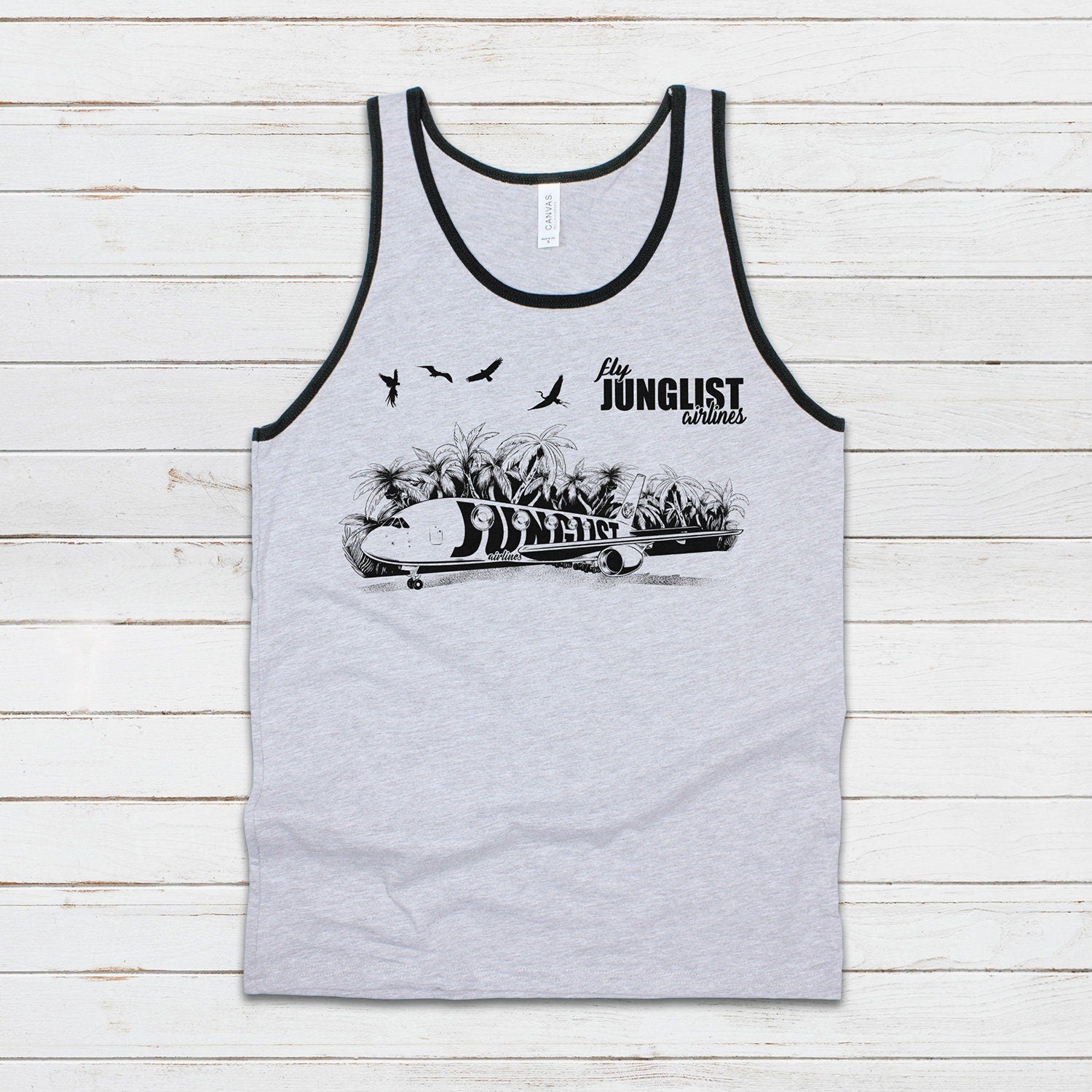 Junglist Airlines Tank Top Drum and Bass DnB EDM DJ Rhythm Machine Jungle Synthesizer Synth Ragga Neurofunk Mens Women Printed Vest Cami Tee