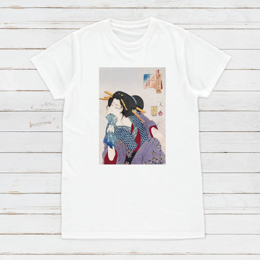 Japanese Ukiyo-e T Shirt Woodblock Art Yoshitoshi Kyoto Geisha Maiko Tattoo Ink Japan Kanji Calligraphy Womens Mens Graphic Printed Tee Top
