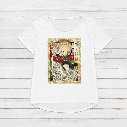 Japanese Ukiyo-e T Shirt Woodblock Art Utagawa Yoshiiku Skeleton Skull Yokai Ghost Monster Horror Japan Calligraphy Womens Mens Printed Tee