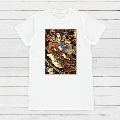 Japanese Ukiyo-e T Shirt Woodblock Art Utagawa Kuniyoshi Monster Ghost Yokai Toad Frog Samurai Japan Calligraphy Womens Mens Printed Tee Top
