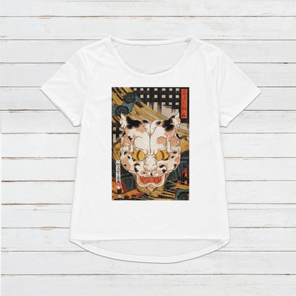 Japanese Ukiyo-e T Shirt Woodblock Art Utagawa Yoshifuji Mystery Cat Monster Ghost Yokai Horror Japan Calligraphy Womens Mens Printed Tee