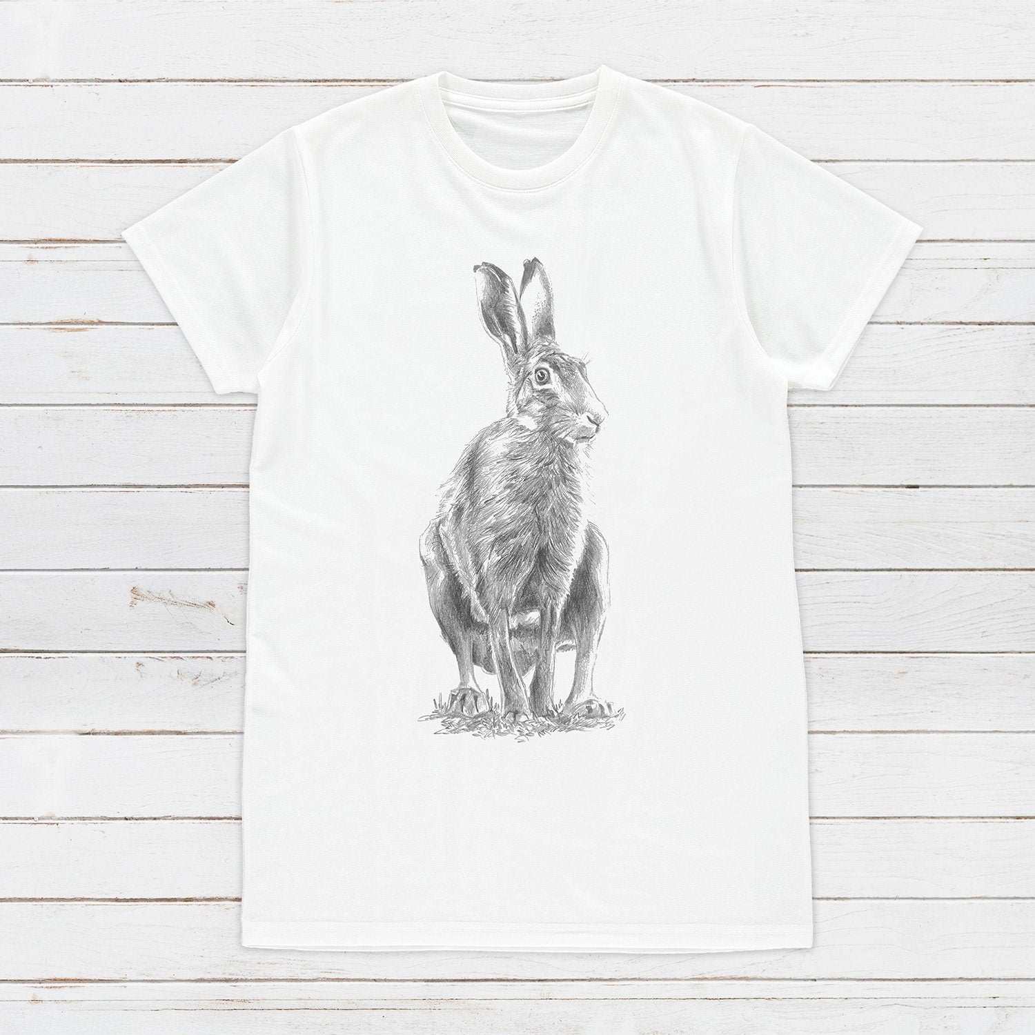 Wild Hare T Shirt Artist Pencil Sketch Drawing Animal Print Rabbit Forest Nature Cute Pretty Vegan Forest Womens Girls Graphic Printed Tee