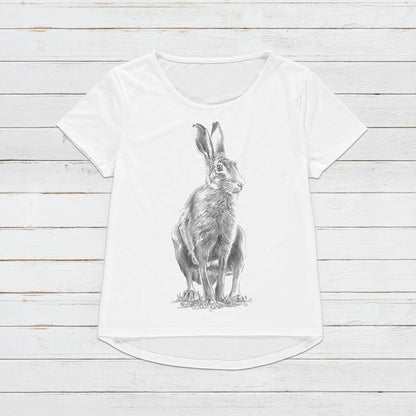 Wild Hare T Shirt Artist Pencil Sketch Drawing Animal Print Rabbit Forest Nature Cute Pretty Vegan Forest Womens Girls Graphic Printed Tee