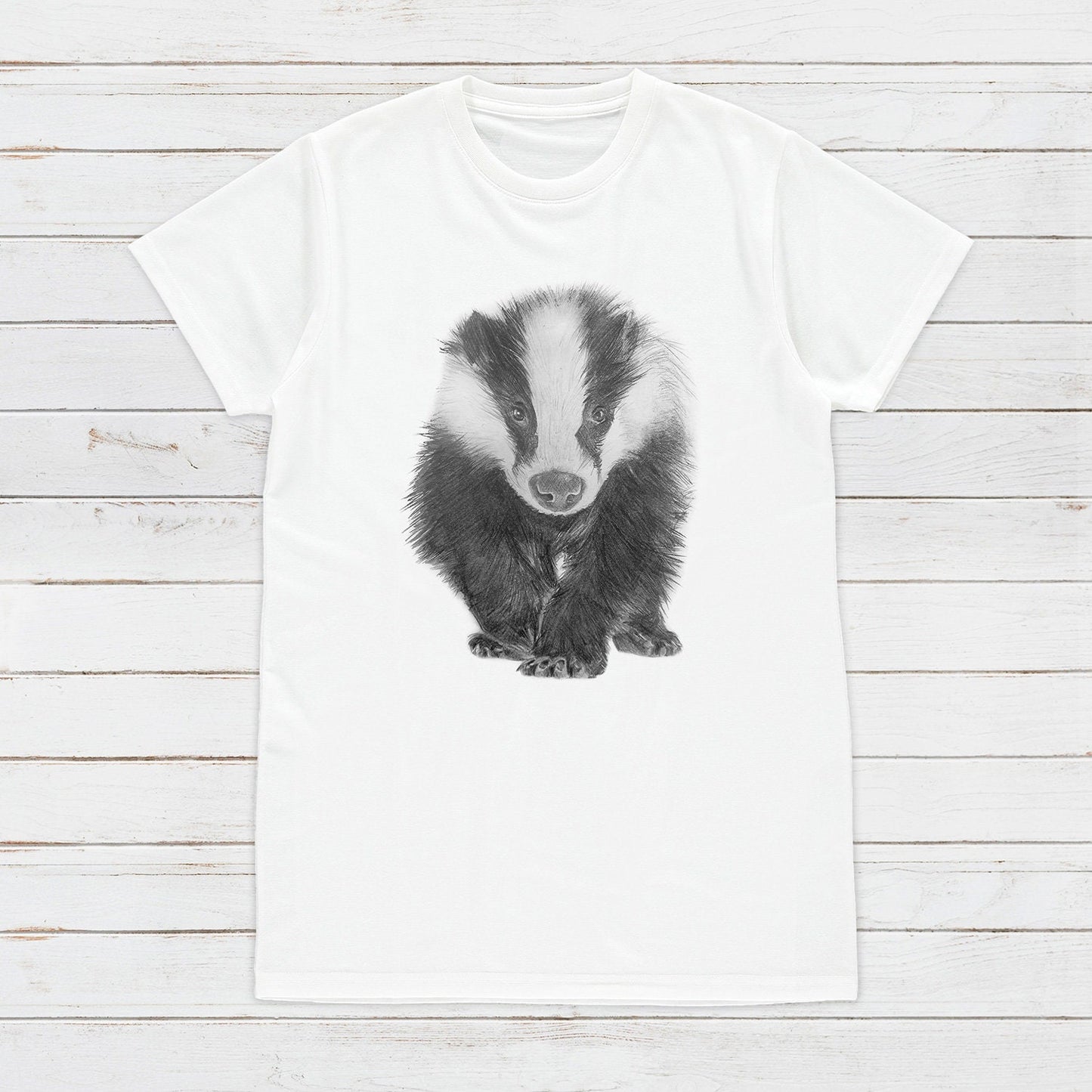 Badger T Shirt Artist Pencil Sketch Drawing Vegan Animal Cute Forest Nature Anti Cull Hunting Saboteur Men's Women's Graphic Printed Tee Top