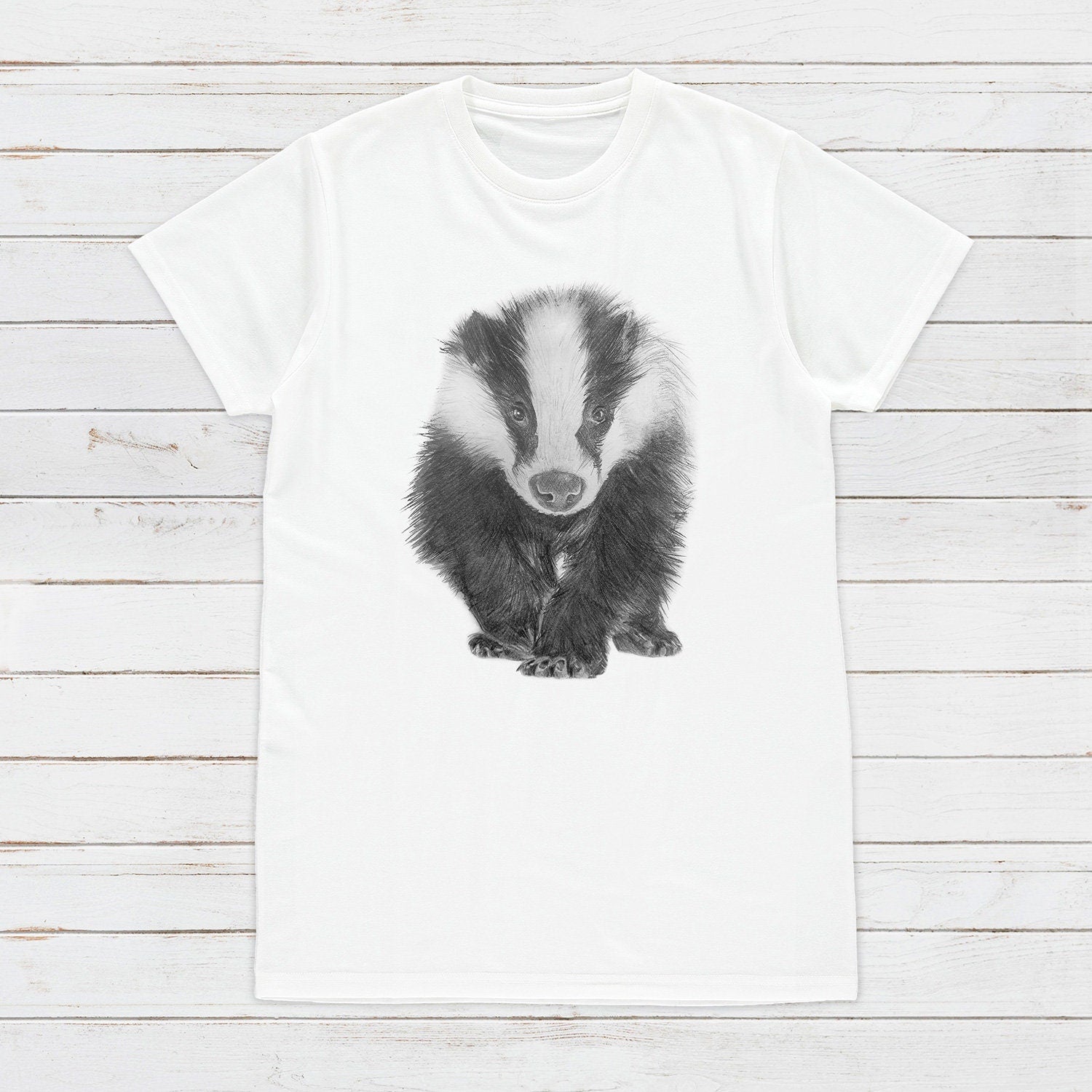 Badger T Shirt Artist Pencil Sketch Drawing Vegan Animal Cute Forest Nature Anti Cull Hunting Saboteur Men's Women's Graphic Printed Tee Top