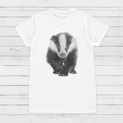 Badger T Shirt Artist Pencil Sketch Drawing Vegan Animal Cute Forest Nature Anti Cull Hunting Saboteur Men's Women's Graphic Printed Tee Top