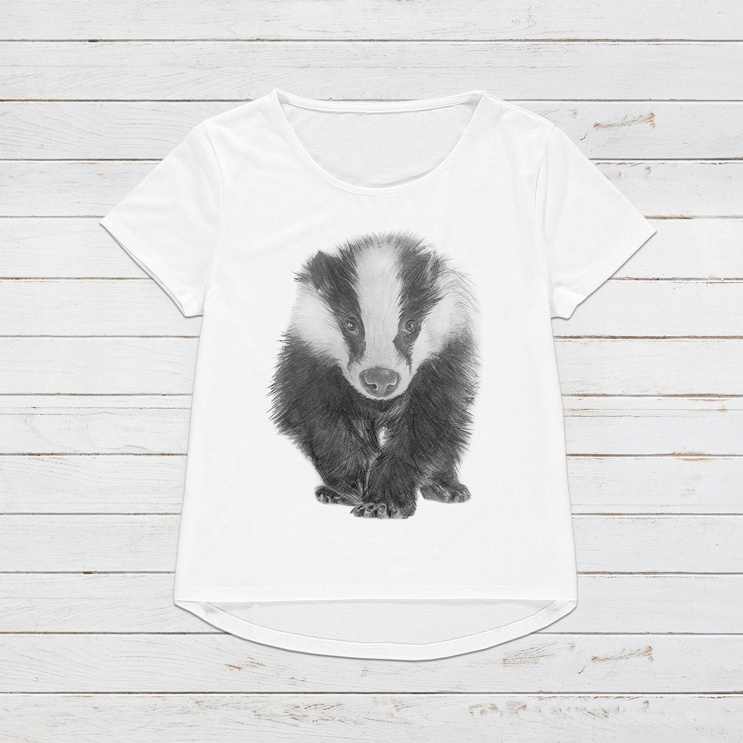 Badger T Shirt Artist Pencil Sketch Drawing Vegan Animal Cute Forest Nature Anti Cull Hunting Saboteur Men's Women's Graphic Printed Tee Top
