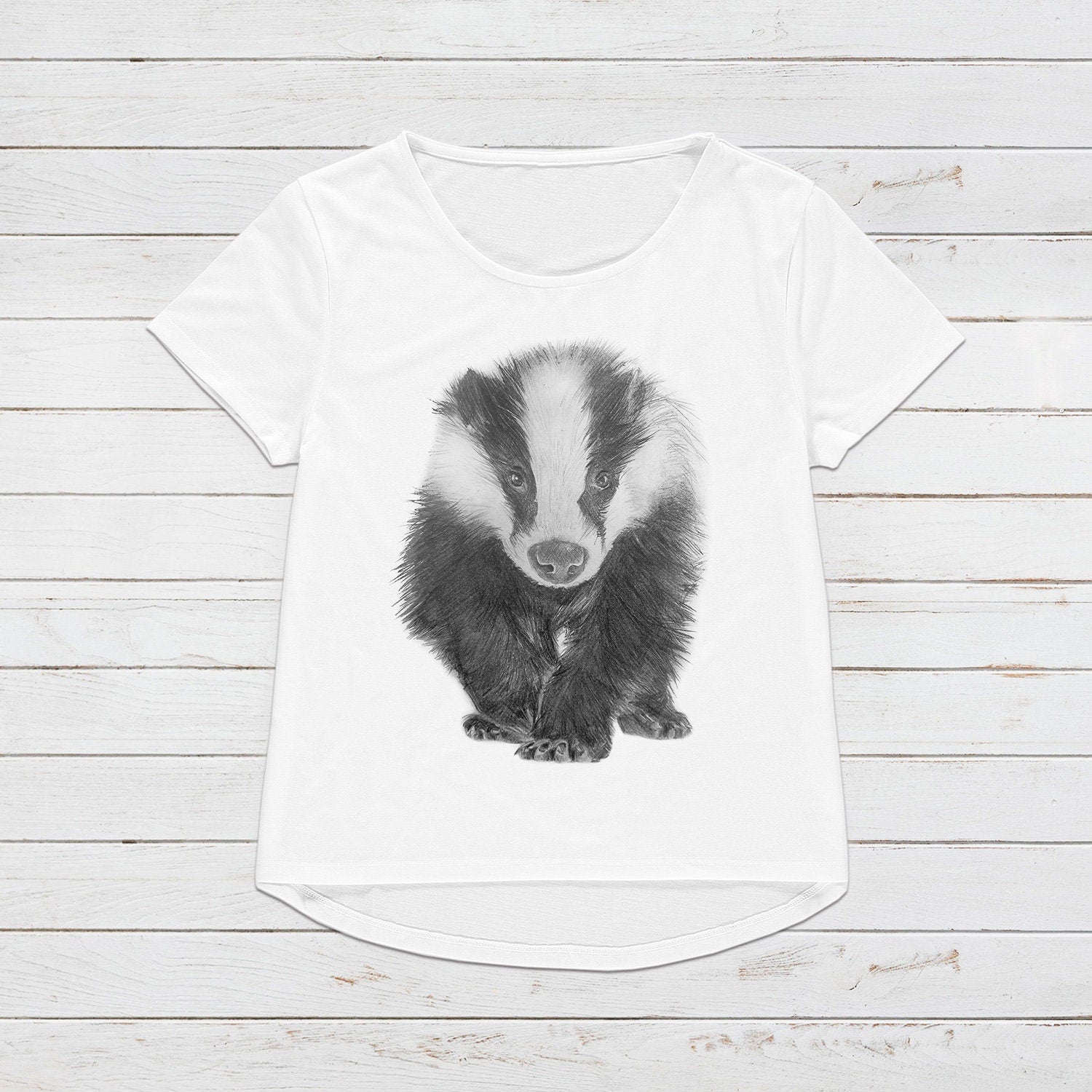 Badger T Shirt Artist Pencil Sketch Drawing Vegan Animal Cute Forest Nature Anti Cull Hunting Saboteur Men's Women's Graphic Printed Tee Top