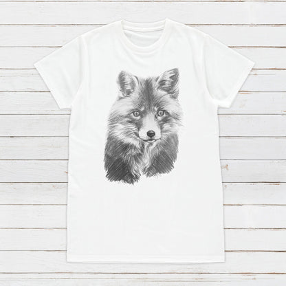 Fox T Shirt Artist Pencil Sketch Drawing Fox Cub Vegan Animal Animals Cute Veggie Forest Nature Men's Women's Unisex Graphic Printed Top Tee