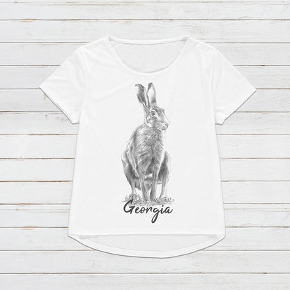 Custom Name Hare T Shirt Personalized Your Text Artist Pencil Sketch Drawing Rabbit Bunny Vegan Animal Cute Nature Men's Women's Printed Tee