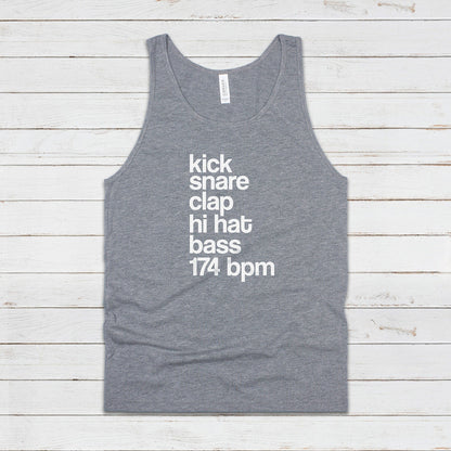 Drum and Bass Tank Top 74 BPM Synthesizer Jungle DnB Junglist DJ EDM Synth Music Producer Festival Mens Womens Graphic Printed Cami Vest Tee