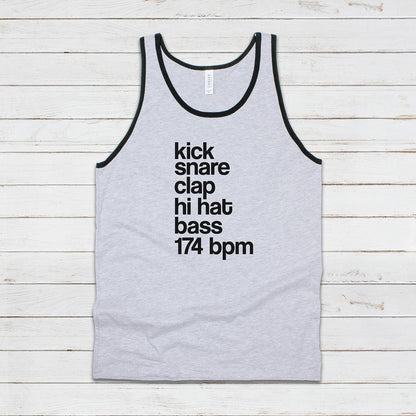 Drum and Bass Tank Top 74 BPM Synthesizer Jungle DnB Junglist DJ EDM Synth Music Producer Festival Mens Womens Graphic Printed Cami Vest Tee