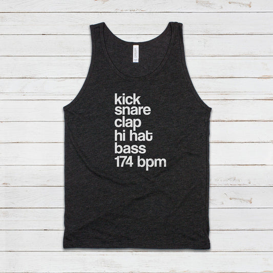 Drum and Bass Tank Top 74 BPM Synthesizer Jungle DnB Junglist DJ EDM Synth Music Producer Festival Mens Womens Graphic Printed Cami Vest Tee