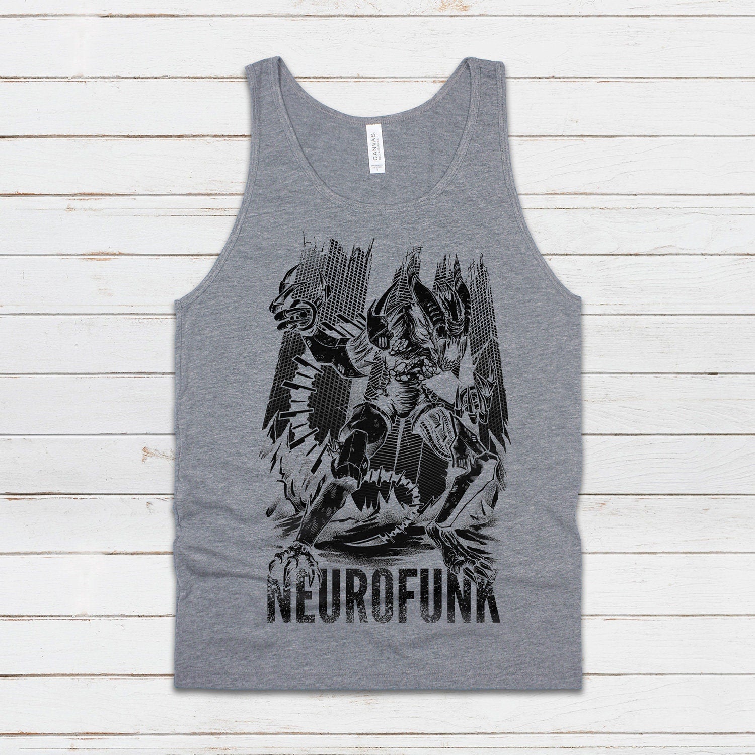 Neurofunk Invasion Tank Top Alien Junglist Jungle Drum and Bass DJ Synth Music Producer Festival Mens Womens Graphic Printed Cami Vest Tee