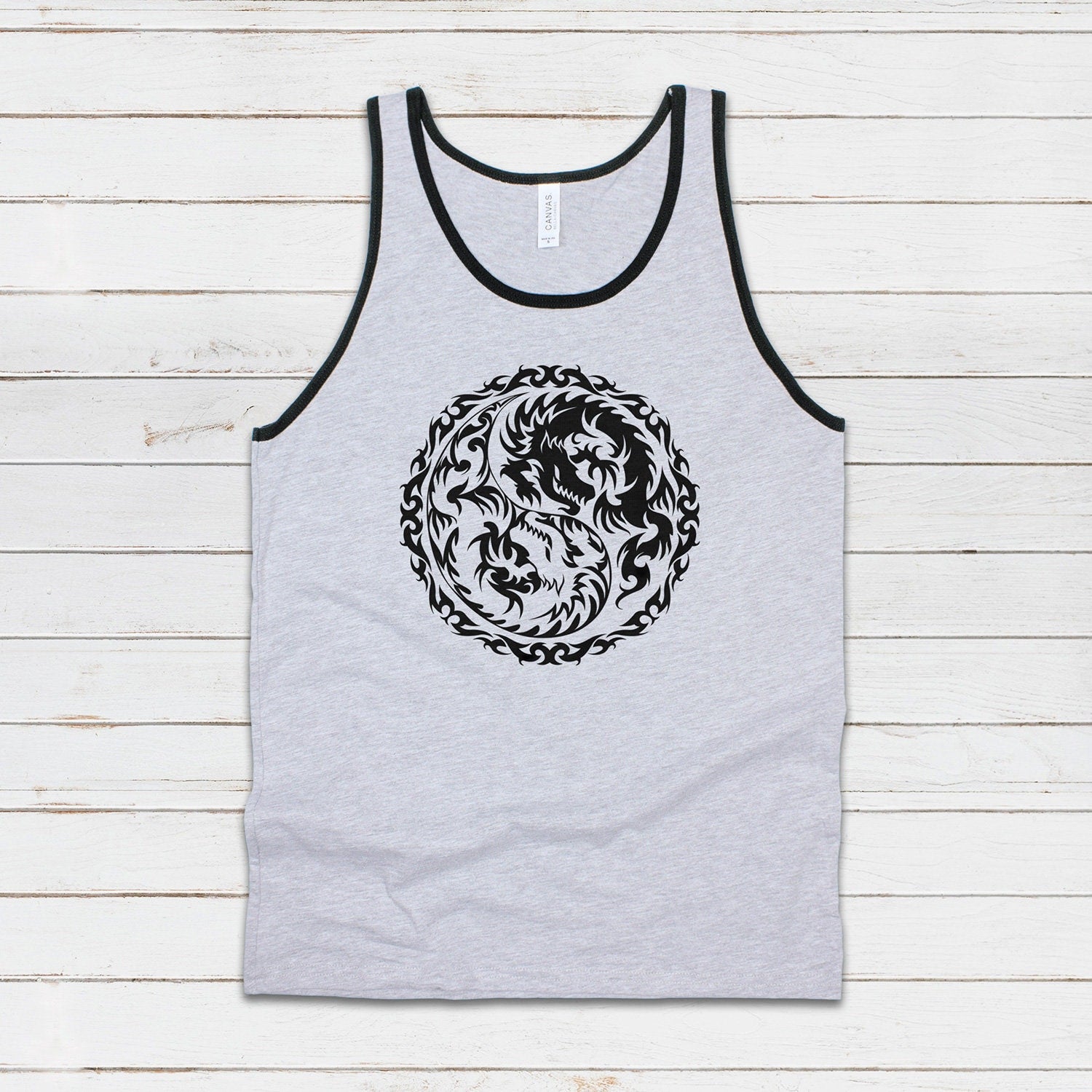 Yin Yang Dragons Tank Top Dragon Taoism Japanese Chinese Zen Yoga Gym Casual Martial Arts Taijitu Women's Mens Printed Cami Tee Vest T Shirt