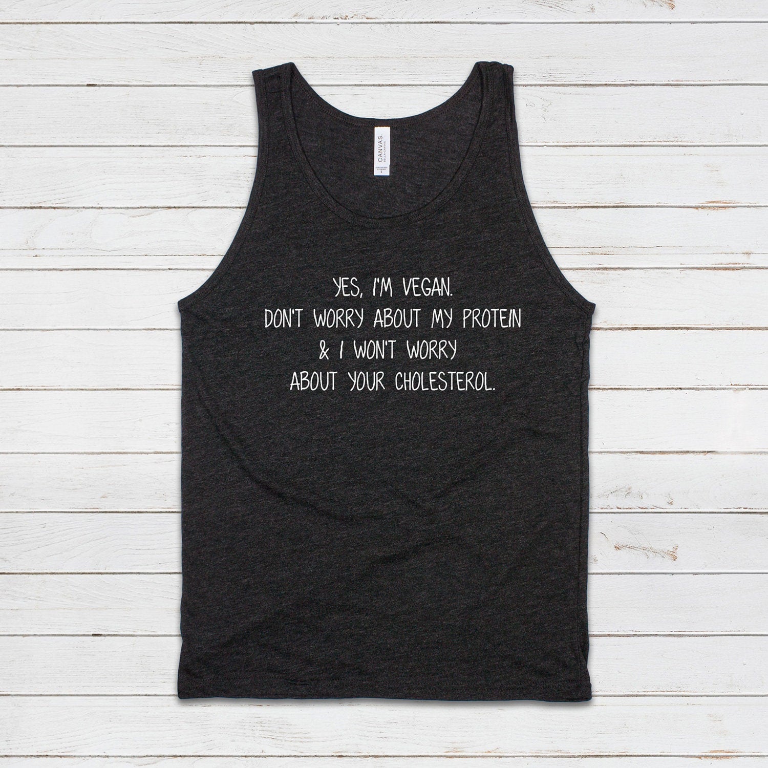 Vegan Protein Tank Top Funny Ironic Sarcasm Vegetarian ALF Animal Rights Liberation Be Kind Climate Change Mens Womens Printed Vest Cami Tee