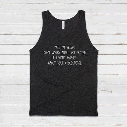 Vegan Protein Tank Top Funny Ironic Sarcasm Vegetarian ALF Animal Rights Liberation Be Kind Climate Change Mens Womens Printed Vest Cami Tee