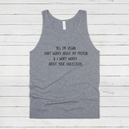 Vegan Protein Tank Top Funny Ironic Sarcasm Vegetarian ALF Animal Rights Liberation Be Kind Climate Change Mens Womens Printed Vest Cami Tee