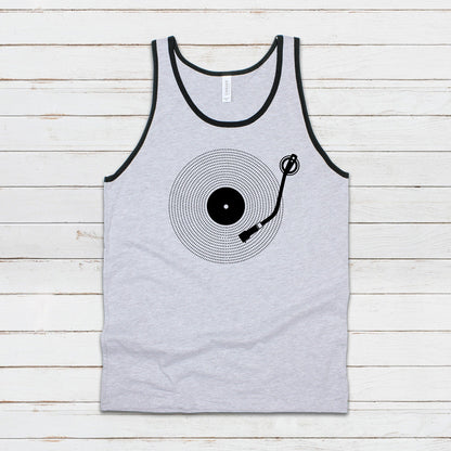 Turntable Tank Top LP Vinyl Record Player DJ Deck Decks Drum and Bass Junglist & Synth Music DnB Festival Mens Womens Printed Cami Vest Tee