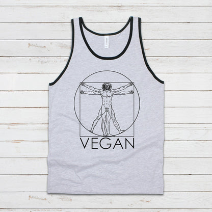 Vegan Tank Top Subtle Understated Da Vinci Vitruvian Man Sketch Drawing Art Geometric AF ALF Animal Rights Mens Womens Printed Vest Cami Tee