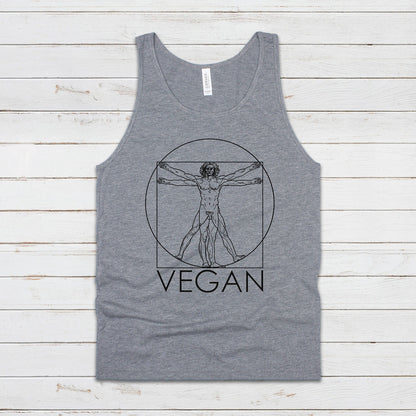 Vegan Tank Top Subtle Understated Da Vinci Vitruvian Man Sketch Drawing Art Geometric AF ALF Animal Rights Mens Womens Printed Vest Cami Tee