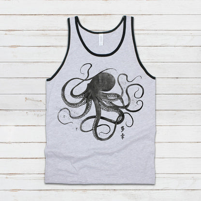 Octopus Japanese Calligraphy Tank Top Gyotaku Traditional Ukiyo-e Japan Kanji Anime Manga Kyoto Kawaii Womens Mens Printed Vest Cami Tee