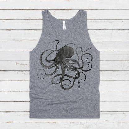 Octopus Japanese Calligraphy Tank Top Gyotaku Traditional Ukiyo-e Japan Kanji Anime Manga Kyoto Kawaii Womens Mens Printed Vest Cami Tee
